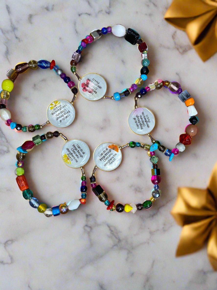 Set of 5 Philippians 4:13 Scripture Bracelets