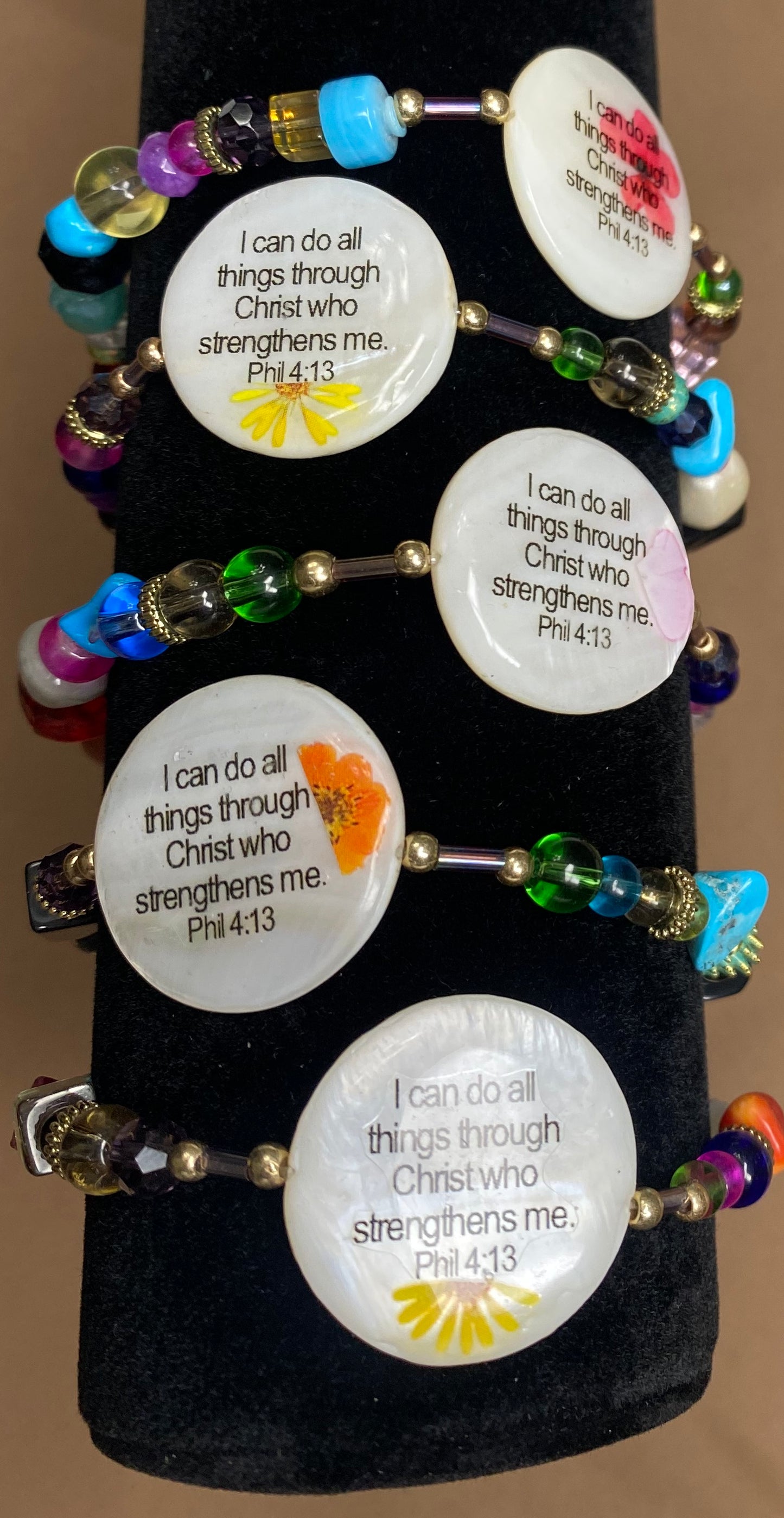 Set of 5 Philippians 4:13 Scripture Bracelets